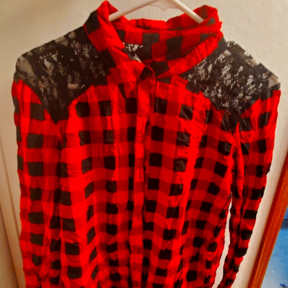 No Boundaries Lace Shoulder Red Flannel